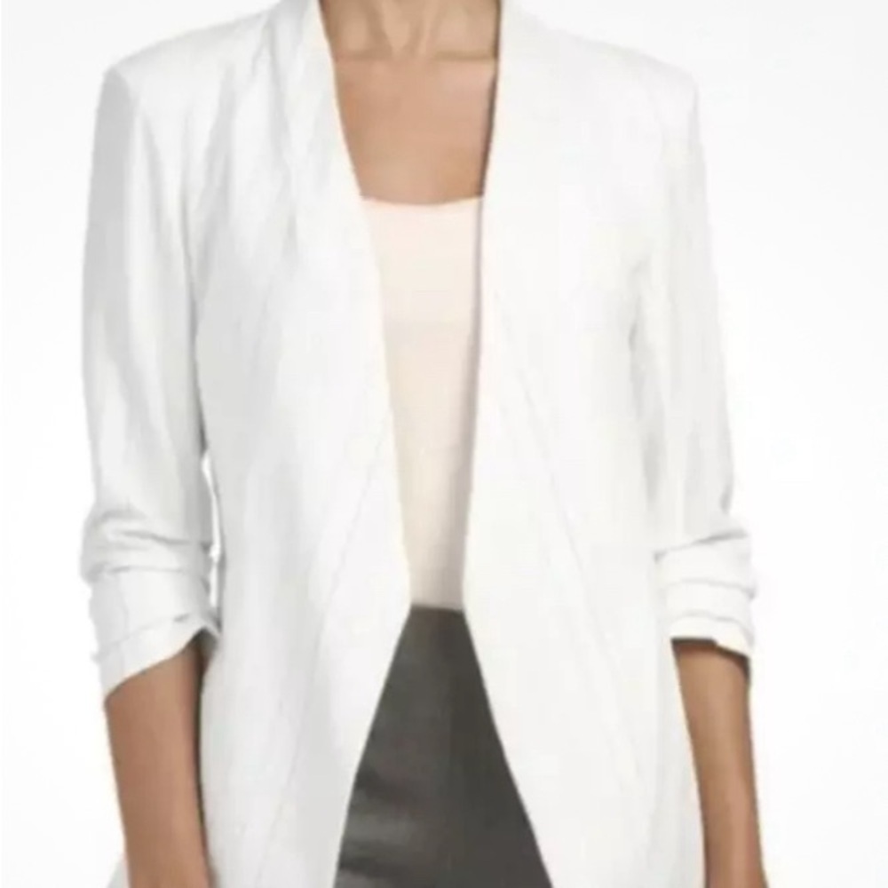 Rachel Zoe Womens Open Front Jacket Size XS White & Black Striped Pockets